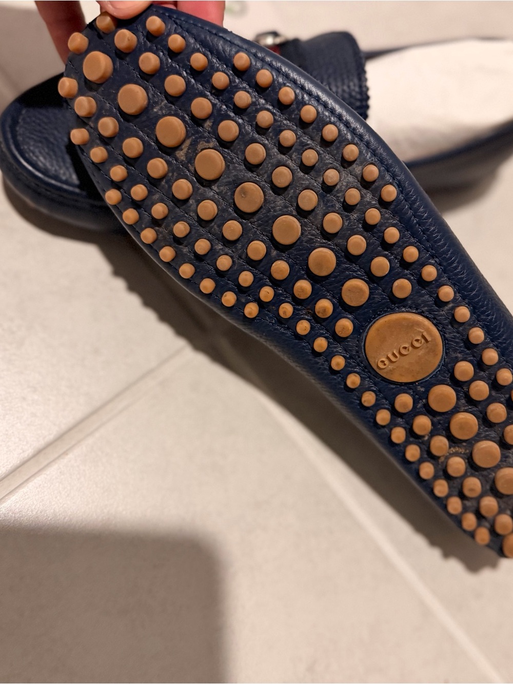 Gucci Navy Leather Horsebit Loafers with Red-Blue Web - Picture 3 of 3